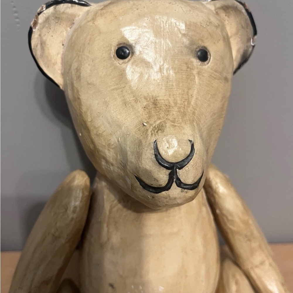 Vintage Wooden Hand Carved Teddy Bear Whimsical Animal Cabin Decor Woodland Folk - Picture 3 of 10